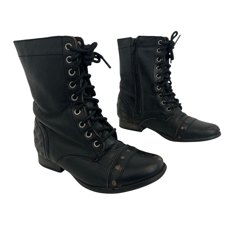 Naughty Monkey Womens Size 6 Black Distressed Leather Side Zip Combat Boots